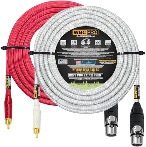 35 Foot RCA to XLR (Female) Cable Pair - WBC-PRO-LOCAP Low-Capacitance (14pF/ft) 22 AWG Ultra-Silent Audiophile & Pro-Grade Audio Interconnect Cable - Amphenol Plugs & Red & Silver Tweed Jackets