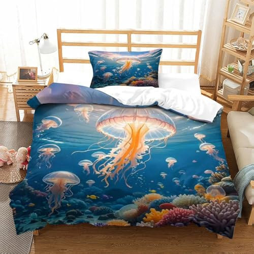 DAFUfbw Medusa Bettbezug Satin Bettwäsche Reißverschluss Bed Linen Sets Mit Kissenbezüge: 48 cm X 75 cm Jellyfish Bettdeckenbezug Wärme Zum Schlafen Duvet Cover Set Single(135x200cm)