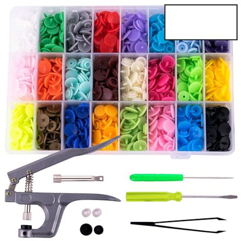 pajoma® Druckknopf Set 1080-teilig | 24 Farben T5 Druckknöpfe + Zange (T3, T5, T8) | Inkl. Zubehör & Anleitung Ideal für DIY, Kleidung, Taschen & Accessoires