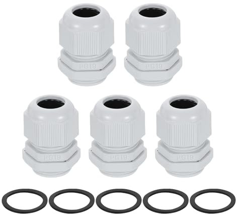 sourcing map 5Pcs PG19 Nylon Cable Glands, Waterproof Cord Grip Connector with Washer, Adjustable 12-15mm Wire Grommet Protectors with Gaskets and Locknut for Junction Box, White