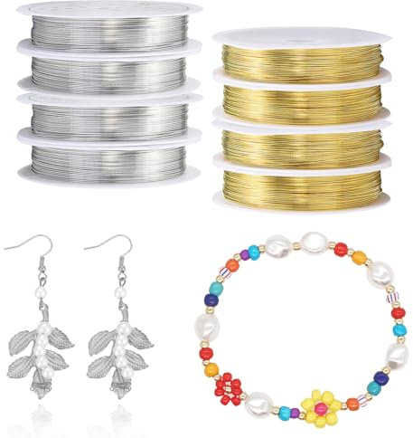 0.2 mm x 144 m Thin Craft Wire,10 Roll Wire for Jewellery Making,Craft Wire Copper Beading Wire for Jewelry Making/Planting/Weaving/DIY Crafting, Soft Metal Wires (Silver + Gold)