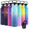 Motswedi Borraccia Termica, 1000ml senza BPA, Borraccia con Cannuccia, Acciaio Inox, Bottiglia Termica, a Prova di Perdite, Borracce Termiche, Borraccia per Campeggio, Ciclismo, Blu Cielo & Blu Scuro