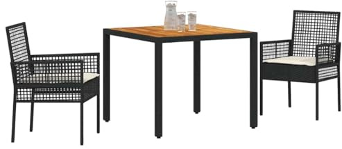 vidaXL Garten Essgruppe 3 pcs Schwarz Poly-Rattan, Garten und Terrasse, modernes Esszimmer-Set, Robustes Outdoor-Möbel, stilvolles Alfresco, ergonomische Sitzplätze