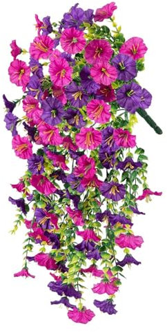 FOSDICK 2 Pezzi Fiori Artificiali Cadenti, Fiori Artificiali Piante Finte Cadenti, Petunia Pianta Finta Cadente, Petunia Cadente Piante, Fiori Finti da Esterno Interno Decorazioni da Balcone Matrimoni