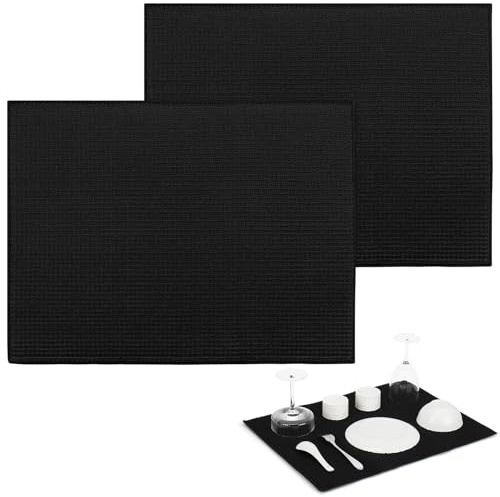 Trockenmatte Mikrofaser 2 Stück Abtropfmatte Geschirr, schnelltrocknend, Geschirr Abtropfmatte, Spülmatte Abtropfmatte, Abtropfmatte Spüle, Kitchen Mat, 51x38 cm, Maschinenwäsche, Küchenset (Schwarz)