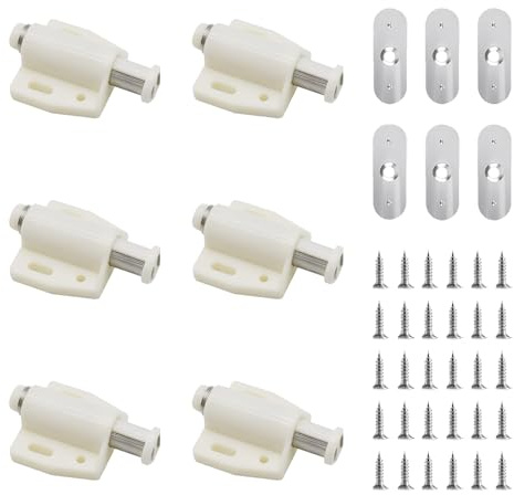 Türschnäpper zum Öffnen, magnetisch, Druckverschluss, Riegel für Schranktüren, inklusive Befestigungsschrauben, ideal für Küche, Bad, universelle Passform für alle Schranktypen, 6 Stück (weiß)