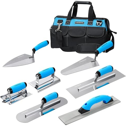 KEZERS Kit professionale 8 in 1 di strumenti per la finitura del calcestruzzo: galleggiante in magnesio, cazzuole, scanalatrice, bordatrice per muratura, riparazione stucco e muratura