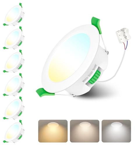 Jaenmsa LED Spots 230V, 6er Set Einbaustrahler LED, 4W 55-65mm EinbauØ, IP44, Dimmbar, Led Deckenspots Flach Warmweiß 3000K Neutralweiß 4000K Kaltweiß 6500K für Badezimmer, Küche, Wohnzimmer