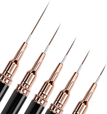 Nail Art Brushes, 5Pcs Nail Art Liner Brushes, Painting Design Brush Set Nail Dotting Drawing Tool for Long Lines, Thin Details, Fine Drawing, Sizes 4/8/12/20/25mm