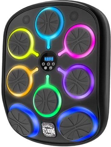 AONESY Musik-Boxmaschine für Erwachsene, 6+2 Ziele Bluetooth-Smart-Box-Trainingsgerät mit LED-Leuchten und Handschuhen, Musik-Boxmaschine mit 9 Modi und 9 Geschwindigkeiten für das Heim-Fitnessstudio