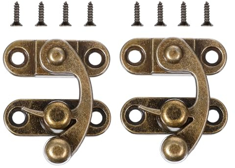2 Stück Antiker Vintage Schnell Verschluss, Haken Verschluss Verriegelungshaken Haspe Drehriegel Vintage Haken Klein Antique Hook Hasp Latch mit Schrauben für Holzkiste Schmuckschatulle(33mm x 28mm)