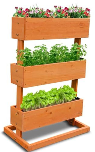 Coemo Vertikalbeet Hochbeet 3 Etagen aus Nadelholz, 50x30x75 cm, Natur | Platzsparendes Kräuterbeet & Blumenbeet für Balkon, Terrasse & Garten, rückenschonend, witterungsbeständig, Stufenbeet
