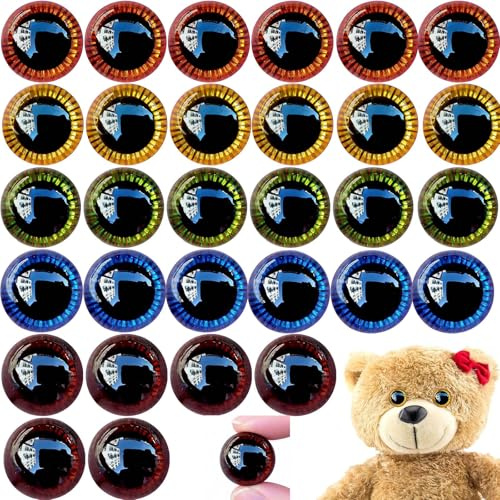 FMPXYYA 30 Stück Sicherheitsaugen für Häkeltiere 13 mm – Bunte Kunststoff Puppenaugen mit Glitzer, 5 Farben Knopfaugen mit Unterlegscheiben, DIY Augen zum Basteln für Puppe, Marionette und Plüschtie