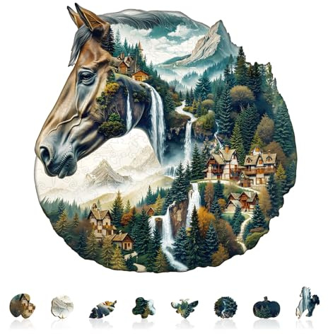 TheGiffter Holzpuzzle Erwachsene, Fluss und Pferd Wooden Puzzle | Unregelmäßige Einzigartige Form Puzzleteile, 15+ Holzpuzzle Tierform, Erwachsene Holz Puzzle Mit Geschenkbox Aus Holz