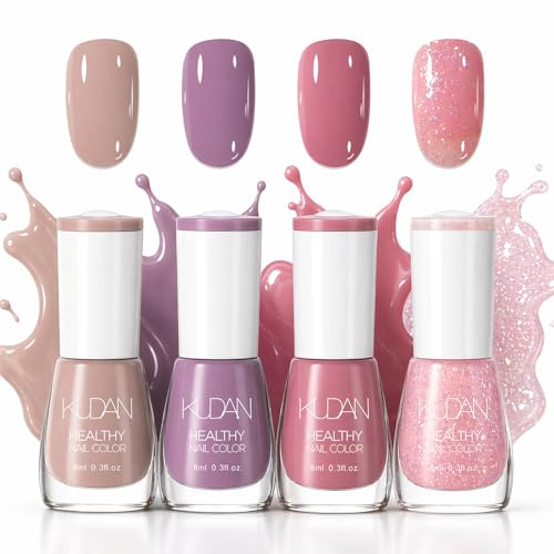 4PCS Rosa Nagellack Set Ohne UV Lampe - Schnelltrocknender Gel Effekt Nagellack, Nude Pink Glitter Farben Für DIY Maniküre, Alltag, Date Night & Geschenk Für Frauen (Bunt B, 4x)