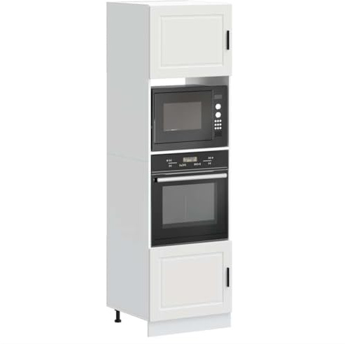LoogCape Lot de 2 armoires encastrées Porto en bois blanc 60 x 57 x 207 cm avec pieds réglables, espace de rangement pour four et micro-ondes, facile d'entretien, pour petites cuisines