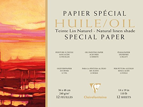 Clairefontaine 975825C - Blocco incollato 1 lato Carta per pittura ad olio 12 fogli 36x48 cm 240 g, lino naturale