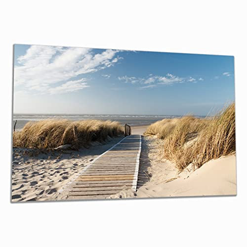 Wallario Herdabdeckplatte/Spritzschutz aus Glas, 1-teilig, 90x52cm, für Ceran- und Induktionsherde, Auf dem Holzweg zum Strand