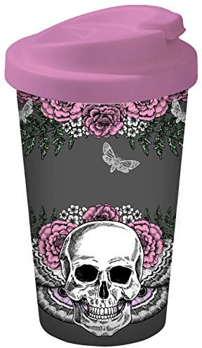 infinite by GEDA LABELS (INFKH) 13667 Totenkopf Lady Skull Coffee to go Becher, Thermosbecher, Mehrwegbecher, PP, Grau/Rosa