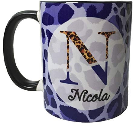 The Supreme Gift Company Personalised Blue Leopard Print 10oz Ceramic Mug - Gifts for him and her - Black Inner