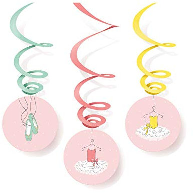 Amscan 9903963 - Deko-Spiralen Little Dancer, 6 Stück, Mehrfarbig, Geburtstag, Hängedekoration