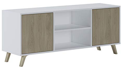 Skraut Home - Meuble TV pour Salon - 57 x 140 x 40 cm - Convient pour TV 32/40/50/55/60 - Modèle Wind 140 - Blanc Mat - 2 Portes battantes Couleur Puccini