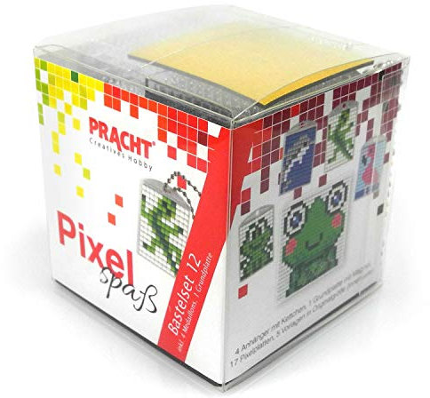 Pixel P90032-63501 Spaß Bastelset 12, zur Gestaltung von 4 Schlüsselanhängern für Kinder, kinderleichtes Stecksystem, ohne Bügeln und Kleben, Steinchen aus Biokunststoff