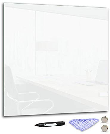 DekoGlas Magnettafel 'Weiß' aus Glas 50x50cm, Memoboard inkl. Stift, Tuch & Magnet, Metall-Pinnwand für Küche & Büro