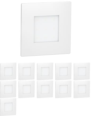 ledscom.de 12 Stück LED Treppenlicht/Wandeinbauleuchte FEX für innen und außen, eckig, 85 x 85mm, warmweiß