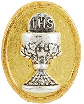 Needzo Body of Christ IHS Cravate de cravate en calice pour première communion, 1,9 cm, Acier inoxydable Or Métal