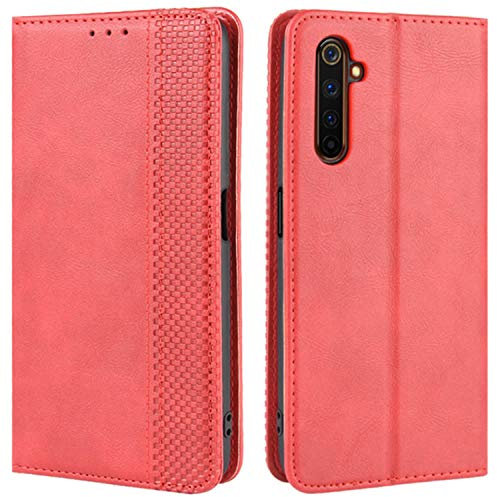 HualuBro OPPO Realme 6 Pro Case, Retro PU Leather Full Body Shockproof Wallet Flip Case Cover with Card Slot Holder and Magnetic Closure for OPPO Realme 6 Pro Phone Case (Red)