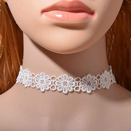 TseenYi Gothic-Vintage-Halskette, Stretch, weiße Spitze, gehäkelte Halskette, Vintage-Blumen-Muster, Schmuck für Frauen und Mädchen (weiß)