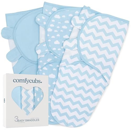 Comfy Cubs Swaddle Decke Baby Boy einfach Adjustable 3er-Pack säuglingsschlafsack wrap Neugeborene (3-6 Monate - Blau, Groß)