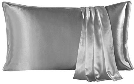 SHARE SILK 22 Momme Seiden Kissenbezug, 100% Maulbeerseiden Kissen für Haar und Haut mit Umschlagverschluss, Weich und Glatt Seiden Kopfkissenbezug, 50 x 66 cm Grau 1 Stück