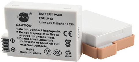 DSTE 2PCS LP-E8 (2100mAh/7.4V) Battery Compatible with Canon EOS 550D 600D 650D 700D Kiss X4 X5 X6i X7i Rebel T2i T3i T4i T5i