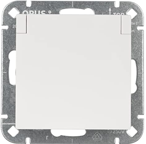 OPUS® 55 Schutzkontakt-Steckdose premium mit Klappdeckel Farbe polarweiß-seidenglanz