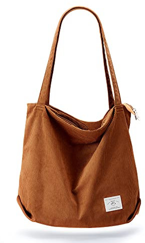 KALIDI cord Tasche Damen Umhängetasche mit Reißverschluss,Groß Shopper Tasche Tote Bag Handtasche Schultertaschen für Arbeit Büro Reisen Einkaufen Schule und Alltag