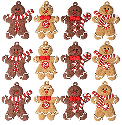 12 Stücke Lebkuchenmann Anhänger Lebkuchenmann Dekoration Lebkuchenmann Figur Christbaumschmuck Set Weihnachtsdeko Figuren Set Weihnachtlicher Baumschmuck Anhänger Für Festliche Home Party Kinder