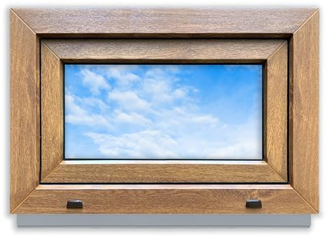 LORAC | Drehfenster/Kippfenster | Rahmen + Zubehör | Doppelverglasung - Robuste Konstruktion für Keller und Garagen | Antistatisch - Einbruchschutz | PVC, goldene Eiche, Links, 600x400 mm