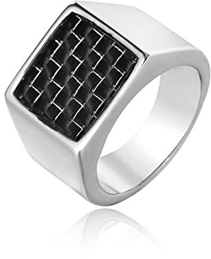 Aotiwe Edelstahlringe Breit, Ehering Vintage Vintage Quadratische Kohlefaser Ring Silber Größe 60 (19.1)