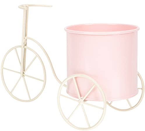 Fahrradpflanzgefäß aus Metall in Rosa für Tischdekoration