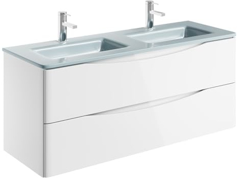 Go Bathrooms Eaton 1200mm Wall Hung White Vanity Unit Includes Double White Glass Basin Gloss Finish Bathroom Furniture Storage Sink Unit