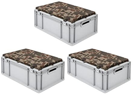 PROREGAL SparSet 3x Eurobox NextGen Seat Box Camouflage | HxBxT 26,5x40x60cm | 44 Liter | Griffe offen | Eurobehälter, Sitzbox, Transportbox, Transportbehälter, Stapelbehälter