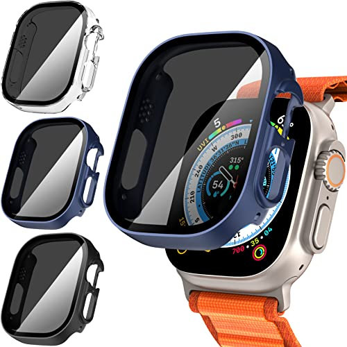 Diruite 3-Stück Hülle für Apple Watch Ultra/Ultra 2 49mm Schutzhülle Anti Spy,Hard PC Rundum Ultradünne Schutz Case für iWatch Ultra/Ultra 2 49mm Privatsphäre Glas Displayschutz