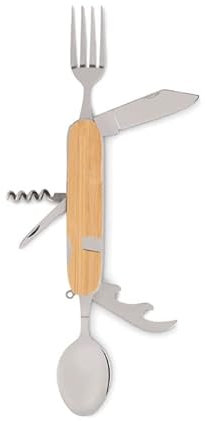 Multifunktionales, faltbares Campingbesteck aus Metall mit einem Griff aus Holz für den universellen Gebrauch beim Campen von notrash2003 (1)