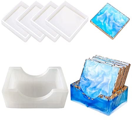 Coaster Mould for Resin, Coaster Mould 5PCS, Coaster Mould Set Square for DIY Making Home Craft, DIY Art Craft Cup Mat