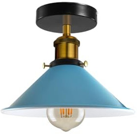 LEDSone Moderne Unterputz-Deckenleuchten aus Metall, LED-Leuchten, halbbündige Pendelleuchte, Metall-Kronleuchter, 22 cm kegelförmiger Lampenschirm, für Flur, Wohnzimmer (Blau)
