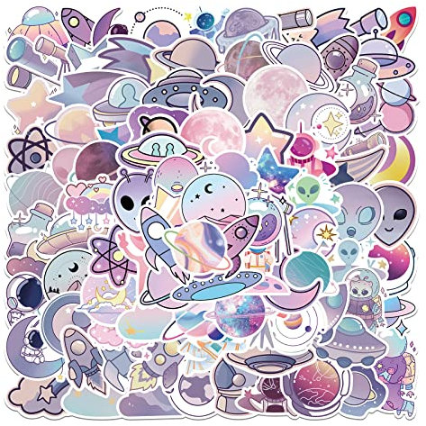 100 Stück Violetter Planet Aufkleber Auto Laptop Telefon Gitarre Skateboard Motorrad Fahrrad Purple Planet Stickers Set Vinyl Wasserdicht Aesthetic Aufkleber für Jugendliche Kinder Erwachsene