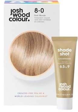 Josh Wood Permanent Color 8.0 und Champagner Shade Shot 6,5 bis 9 Bündel - Auffällige permanente Farbe mit Glanzkomplex, 100 % Grauabdeckung, Ammoniakfrei, haarschonende Inhaltsstoffe