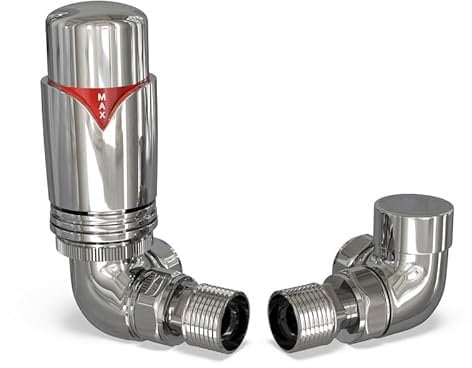 UK Radiators Chrome Thermostatic Radiator Valve and Chrome Lockshield Valve - Chrome Classy and Modern Design 1/2 x 15mm Corner Radiator Valve